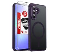 LeYi Funda Magnética para Samsung Galaxy A37/A 37 4G/5G Compatible con MagSafe [2X Protector de Pantalla] Movil Carcasa Antigolpes Helada Translúcida Antihuellas Cuerpo Completo Capa, Morado