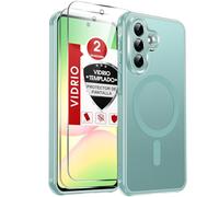 LeYi Funda Magnética para Samsung Galaxy A57/A 57 4G/5G Compatible con MagSafe [2X Protector de Pantalla] Movil Carcasa Antigolpes Helada Translúcida Antihuellas Cuerpo Completo Capa, Verde Menta