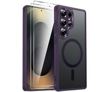 LeYi Funda Mate para Samsung Galaxy S25 Ultra [NO S25] y Protector de Cámara, Compatible con MagSafe Magnetic Movil Carcasa Antigolpes Antihuellas, 2 PCs Cristal Templado, Morado