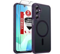 LeYi Funda Mate para Samsung Galaxy A16 4G / 5G y Protector de Cámara, Compatible con MagSafe Magnetic, Movil Carcasa Antigolpes Helada Translúcida Antihuellas con 2 Piezas Cristal Templado, Morado
