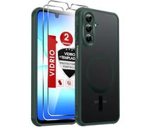 LeYi Funda Mate para Samsung Galaxy A17 5G / 4G y Protector de Cámara, Compatible con MagSafe Magnetic, Movil Carcasa Antigolpes Helada Translúcida Antihuellas con 2 Piezas Cristal Templado, Verde