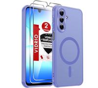 LeYi Funda Mate para Samsung Galaxy A17 y Protector de Cámara, Compatible con MagSafe Magnetic Movil Carcasa Antigolpes Helada Translúcida Antihuellas, 2 Piezas Cristal Templado, Cieno Azul
