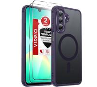 LeYi Funda Mate para Samsung Galaxy A26 4G / 5G y Protector de Cámara, Compatible con MagSafe Magnetic, Movil Carcasa Antigolpes Helada Translúcida Antihuellas con 2 Piezas Cristal Templado, Morado