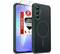 LeYi Funda Mate para Samsung Galaxy A36 4G / 5G y Protector de Cámara, Compatible con MagSafe Magnetic, Movil Carcasa Antigolpes Helada Translúcida Antihuellas con 2 Piezas Cristal Templado, Verde