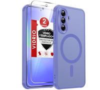 LeYi Funda Mate para Samsung Galaxy A36 4G/5G y Protector de Cámara, Compatible con MagSafe Magnetic, Movil Carcasa Antigolpes Helada Translúcida Antihuellas con 2 Piezas Cristal Templado, Azul Cielo