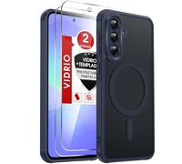 LeYi Funda Mate para Samsung Galaxy A36 4G / 5G y Protector de Cámara, Compatible con MagSafe Magnetic, Movil Carcasa Antigolpes Helada Translúcida Antihuellas con 2 Piezas Cristal Templado, Azul