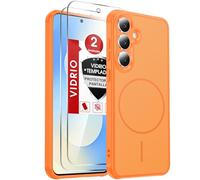 LeYi Funda Mate para Samsung Galaxy S25 FE / S25FE [NO S25] y Protector de Cámara, Compatible con MagSafe Magnetic Movil Carcasa Antigolpes Antihuellas, 2 PCs Cristal Templado, Naranja