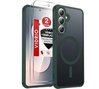 LeYi Funda Mate para Samsung Galaxy S25 FE / S25FE [NO S25] y Protector de Cámara, Compatible con MagSafe Magnetic Movil Carcasa Antigolpes Antihuellas, 2 PCs Cristal Templado, Verde