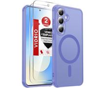 LeYi Funda Mate para Samsung Galaxy S25 FE / S25FE [NO S25] y Protector de Cámara, Compatible con MagSafe Magnetic Movil Carcasa Antigolpes Antihuellas, 2 PCs Cristal Templado, Azul Cielo
