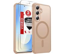 LeYi Funda Mate para Samsung Galaxy S25 FE / S25FE [NO S25] y Protector de Cámara, Compatible con MagSafe Magnetic Movil Carcasa Antigolpes Antihuellas, 2 PCs Cristal Templado, Dorado