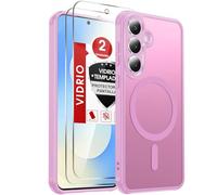 LeYi Funda Mate para Samsung Galaxy S25 FE / S25FE [NO S25] y Protector de Cámara, Compatible con MagSafe Magnetic Movil Carcasa Antigolpes Antihuellas, 2 PCs Cristal Templado, Rosa