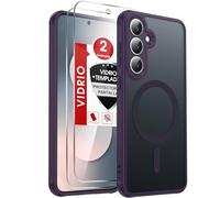 LeYi Funda Mate para Samsung Galaxy S25 FE / S25FE [NO S25] y Protector de Cámara, Compatible con MagSafe Magnetic Movil Carcasa Antigolpes Antihuellas, 2 PCs Cristal Templado, Morado
