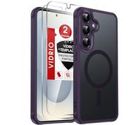 LeYi Funda Mate para Samsung Galaxy S25 [NO S25+] y Protector de Cámara, Compatible con MagSafe Movil Carcasa Antigolpes Antihuellas, 2 PCs Cristal Templado, Morado