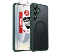 LeYi Funda Mate para Samsung Galaxy S25 [NO S25+] y Protector de Cámara, Compatible con MagSafe Magnetic Movil Carcasa Antigolpes Antihuellas, 2 PCs Cristal Templado, Verde