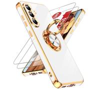 LeYi Funda para A56-5G Samsung: [Anillo Giratorio 360° Dorado] Funda para Samsung A56 5G, Carcasa de Silicona Elegante con 2 Protector Pantalla para Samsung Galaxy A56, Blanco Nácar