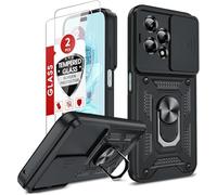 LeYi Funda para Honor 200 Lite 5G con [2-Unidades] Cristal Vidrio Templado, Carcasa Cubierta de cámara Deslizante Liteteger Anillo Soporte Silicona TPU Armor Bumper Case, Negro