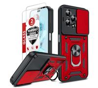 LeYi Funda para Honor 200 Lite 5G con [2-Unidades] Cristal Vidrio Templado, Carcasa Cubierta de cámara Deslizante Liteteger Anillo Soporte Silicona TPU Armor Bumper Case, Rojo