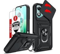 LeYi Funda para Honor 400 Lite 5G（No para Honor 400, con [2-Unidades] Cristal Vidrio Templado, Carcasa Cubierta de cámara Deslizante Proteger Anillo Soporte Silicona TPU Armor Bumper Case, Negro