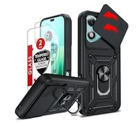 LeYi Funda para Honor 400 Lite 5G（No para Honor 400, con [2-Unidades] Cristal Vidrio Templado, Carcasa Cubierta de cámara Deslizante Proteger Anillo Soporte Silicona TPU Armor Bumper Case, Negro