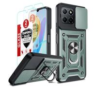 LeYi Funda para Honor X8/X6/70Lite: con 2 Piezas Vidrio Templado Carcasa Cubierta de cámara Deslizante Proteger 360 Full Protección Anillo Soporte Bumper Case for Honor X8 Lite,Rosa