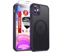 LeYi Funda para iPhone 11 Compatible con MagSafe Magnética, con 2× Cristal Templado, Carcasa Translúcido Esmerilado Grado Militar Antigolpes Case, Morado