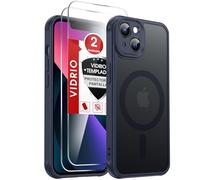 LeYi Funda para iPhone 13 Compatible con MagSafe Magnética, con 2× Cristal Templado, Carcasa Translúcido Esmerilado Grado Militar Antigolpes Case, Azul