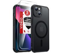 LeYi Funda para iPhone 13 Compatible con MagSafe Magnética, con 2× Cristal Templado, Carcasa Translúcido Esmerilado Grado Militar Antigolpes Case, Negro