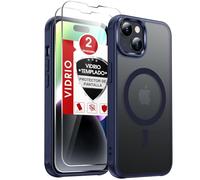 LeYi Funda para iPhone 14 Compatible con MagSafe Magnética, con 2× Cristal Templado, Carcasa Translúcido Esmerilado Grado Militar Antigolpes Case, Azul