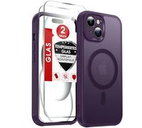 LeYi Funda para iPhone 15 Compatible con MagSafe Magnética, con 2× Cristal Templado, Carcasa Translúcido Esmerilado Grado Militar Antigolpes Case, Morado