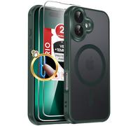 LeYi Funda para iPhone 16 Compatible con MagSafe Magnética, con 2× Cristal Templado, Carcasa Translúcido Esmerilado Grado Militar Antigolpes Case, Verde