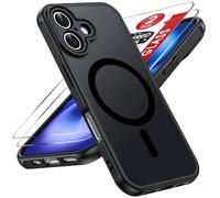 LeYi Funda para iPhone 16 Compatible con MagSafe Magnética, con 2× Cristal Templado, Carcasa Translúcido Esmerilado Grado Militar Antigolpes Case, Negro