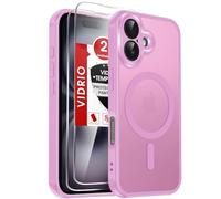 LeYi Funda para iPhone 16 Compatible con MagSafe Magnética, con 2× Cristal Templado, Carcasa Translúcido Esmerilado Grado Militar Antigolpes Case, Rosa