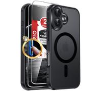 LeYi Funda para iPhone 16 Compatible con MagSafe Magnética, con 2× Cristal Templado, Carcasa Translúcido Esmerilado Grado Militar Antigolpes Case, Negro