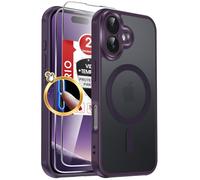 LeYi Funda para iPhone 16 Compatible con MagSafe Magnética, con 2× Cristal Templado, Carcasa Translúcido Esmerilado Grado Militar Antigolpes Case, Morado