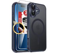 LeYi Funda para iPhone 16 Compatible con MagSafe Magnética, con 2× Cristal Templado, Carcasa Translúcido Esmerilado Grado Militar Antigolpes Case, Azul