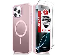 LeYi Funda para iPhone 16 Pro Compatible con MagSafe Magnética, con 2× Cristal Templado, Carcasa Translúcido Esmerilado Antigolpes Case para iPhone 16 Pro, Rosa