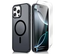 LeYi Funda para iPhone 16 Pro Compatible con MagSafe Magnética, con 2× Cristal Templado, Carcasa Translúcido Esmerilado Antigolpes Case para iPhone 16 Pro, Negro