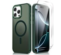 LeYi Funda para iPhone 16 Pro Compatible con MagSafe Magnética, con 2× Cristal Templado, Carcasa Translúcido Esmerilado Antigolpes Case para iPhone 16 Pro, Verde