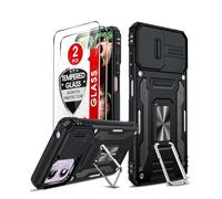 LeYi Funda para Moto E14, Armor Carcasa Uso Rudo Cubierta de Cámara Deslizante Proteger 360 Full Protección Anillo Soporte Bumper Case, Negro