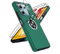 LeYi Funda para Redmi Note 13 5G con 2× Protector de Lente de Cámara,2× Protector de Pantalla, Carcasa con 360 Grados Metálico Anillo Hard PC Silicona Antigolpes Case, Verde