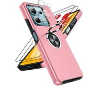 LeYi Funda para Redmi Note 13 5G con 2× Protector de Lente de Cámara,2× Protector de Pantalla, Carcasa con 360 Grados Metálico Anillo Hard PC Silicona Antigolpes Case, Rosa