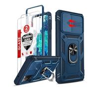 LeYi Funda para S20 FE: funda para Samsung S20 FE 5G con funda para cámara deslizante + [2 paquetes] protector de pantalla, funda protectora de grado militar con soporte para Samsung S20 FE, azul [no