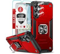 LeYi Funda para Samsung Galaxy A05S/A 05s Carcasa con 2× Protector de Lente de Cámara,2× Cristal Templado, Armor Cover con 360 Grados Magnetic Anillo PC y Silicona TPU Bumper antigolpes Case, Rojo