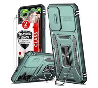 LeYi Funda para Samsung Galaxy A05S/a05 s/A 05S, con [2-Unidades] Cristal Vidrio Templado,Carcasa Cubierta de cámara Deslizante Proteger 360 Full Protección Anillo Soporte Bumper Case,Verde Claro