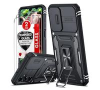 LeYi Funda para Samsung Galaxy A05S/a05 s/A 05S, con [2-Unidades] Cristal Vidrio Templado,Carcasa Cubierta de cámara Deslizante Proteger 360 Full Protección Anillo Soporte Bumper Case,Negro