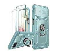 LeYi Funda para Samsung Galaxy A12 / M12 / A12 Nacho con [2-Unidades] Cristal Vidrio Templado,Armor Carcasa Cubierta de cámara Deslizante Proteger con 360 Anillo Soporte PC y Silicona TPU Case,Verde