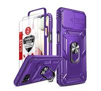 LeYi Funda para Samsung Galaxy A12 / M12 / A12 Nacho con [2-Unidades] Cristal Vidrio Templado,Armor Carcasa Cubierta de cámara Deslizante Proteger con 360 Anillo Soporte PC y Silicona TPU Case,Violet