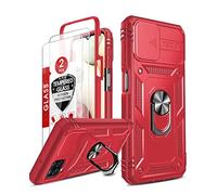 LeYi Funda para Samsung Galaxy A12 / M12 / A12 Nacho con [2-Unidades] Cristal Vidrio Templado,Armor Carcasa Cubierta de cámara Deslizante Proteger 360 Anillo Soporte PC y Silicona Case,Rojo Brillante