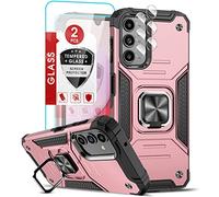 LeYi Funda para Samsung Galaxy A14 4G/5G/A 14, Carcasa con 2× Protector de Lente de Cámara, 2× Cristal Templado, Cover con 360 Grados Magnetic Anillo Hard PC y Silicona Bumper antigolpes Case, Rosa