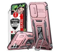 LeYi Funda para Samsung Galaxy A14 4G/5G, Carcasa Cubierta de cámara Deslizante Proteger 360 Full Protección Anillo Soporte Bumper Case,Oro Rosa